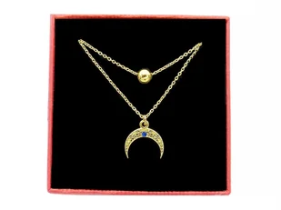 Pozłacany podwójny naszyjnik księżyc szafir kulka - Naszyjniki - miniaturka - grafika 1