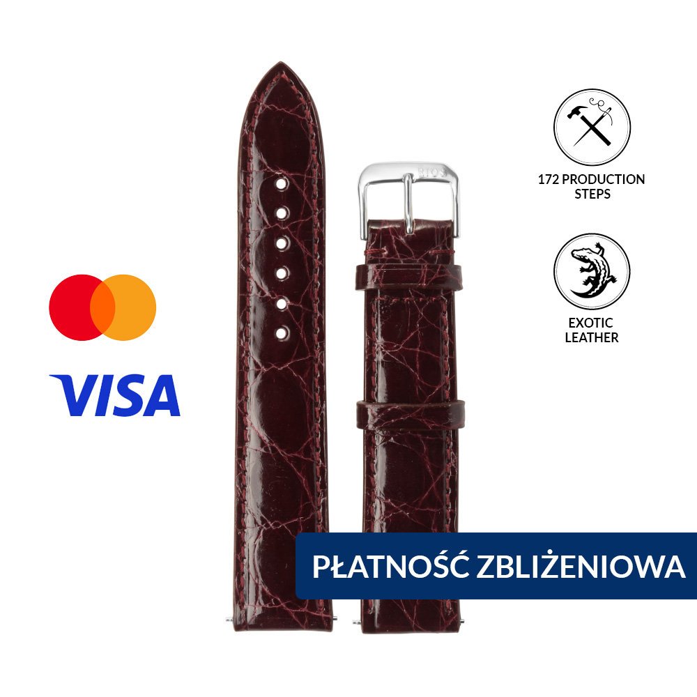 INVIS SMARTSTRAP LORD burgund 20 mm – pasek do zegarka z NFC i płatnościami zbliżeniowymi skóra egzotyczna certyfikat Mastercard i Visa 114/82..