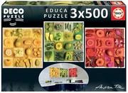 Puzzle - Educa Puzzle 3x500 elementów Egzotyczne owoce i kwiaty A.Tilk - miniaturka - grafika 1