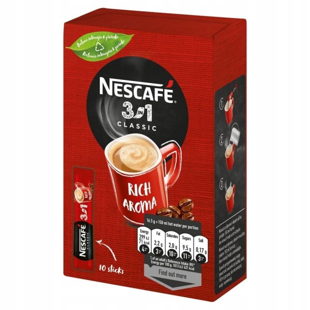 Kawa 3w1 NESCAFE CLASSIC 170G W SASZETKACH KARTONIK BOGATY WYRAZISTY AROMAT