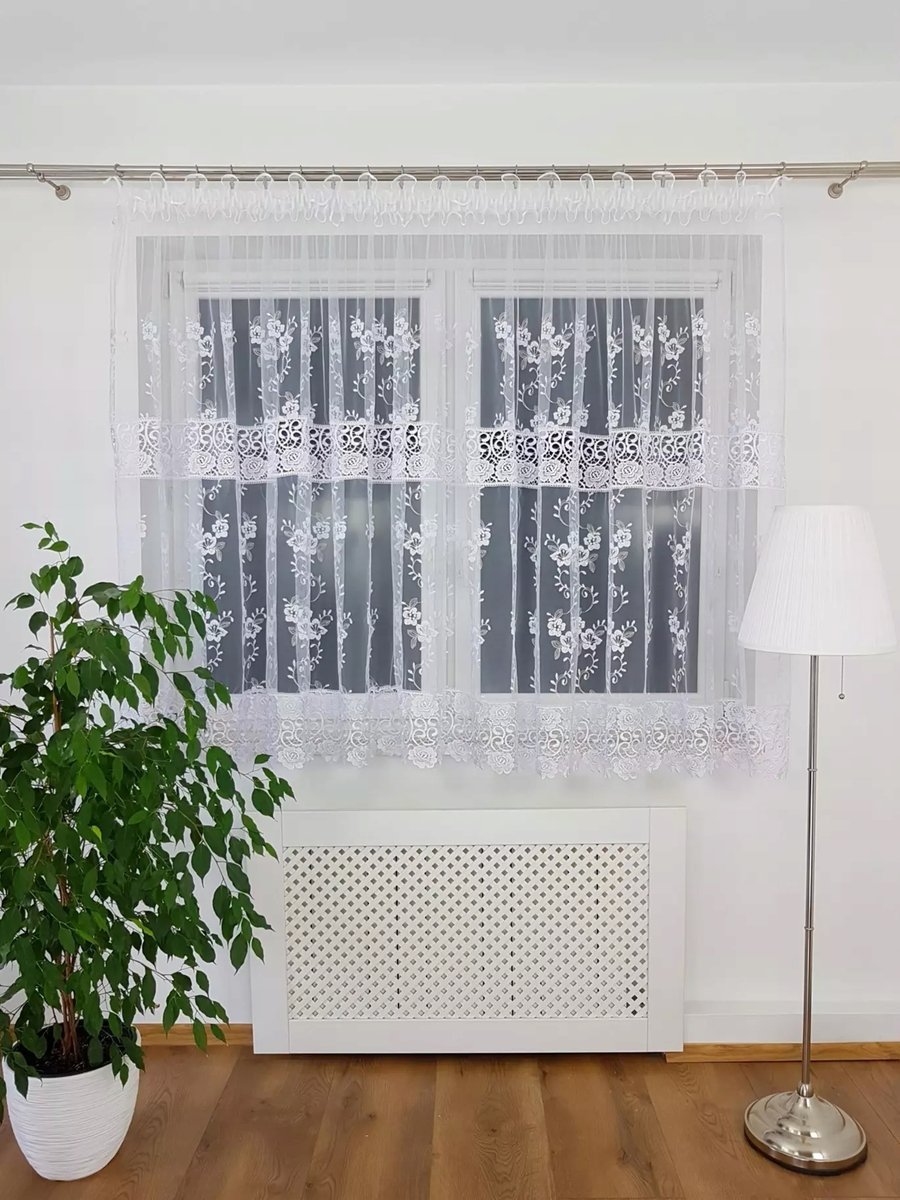 FIRANA Z MARKIZETY Z PODWÓJNĄ GIPIURĄ FIRANKI DO KUCHNI 400X160CM BIAŁE