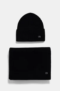 Calvin Klein czapka i szalik wełniany kolor czarny K60K612621 - Czapki damskie - miniaturka - grafika 1