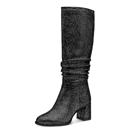 Tamaris Damen Long Boot Heel 1-25523-45, damskie kozaki do kolan, Black Struct, 36 EU, Black Struct, 36 EU