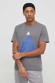 Koszulki męskie - The North Face t-shirt bawełniany męski kolor szary z nadrukiem - grafika 1