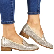 Mokasyny damskie - DAMSKIE MOKASYNY PÓŁBUTY AŻUROWE POTOCKI 12581 ZŁOTE - miniaturka - grafika 1