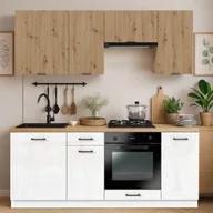 Meble kuchenne - Zestaw Mebli Kuchennych MODERN 200 cm Dąb/Biały Połysk Ryflowany Nowoczesny - miniaturka - grafika 1