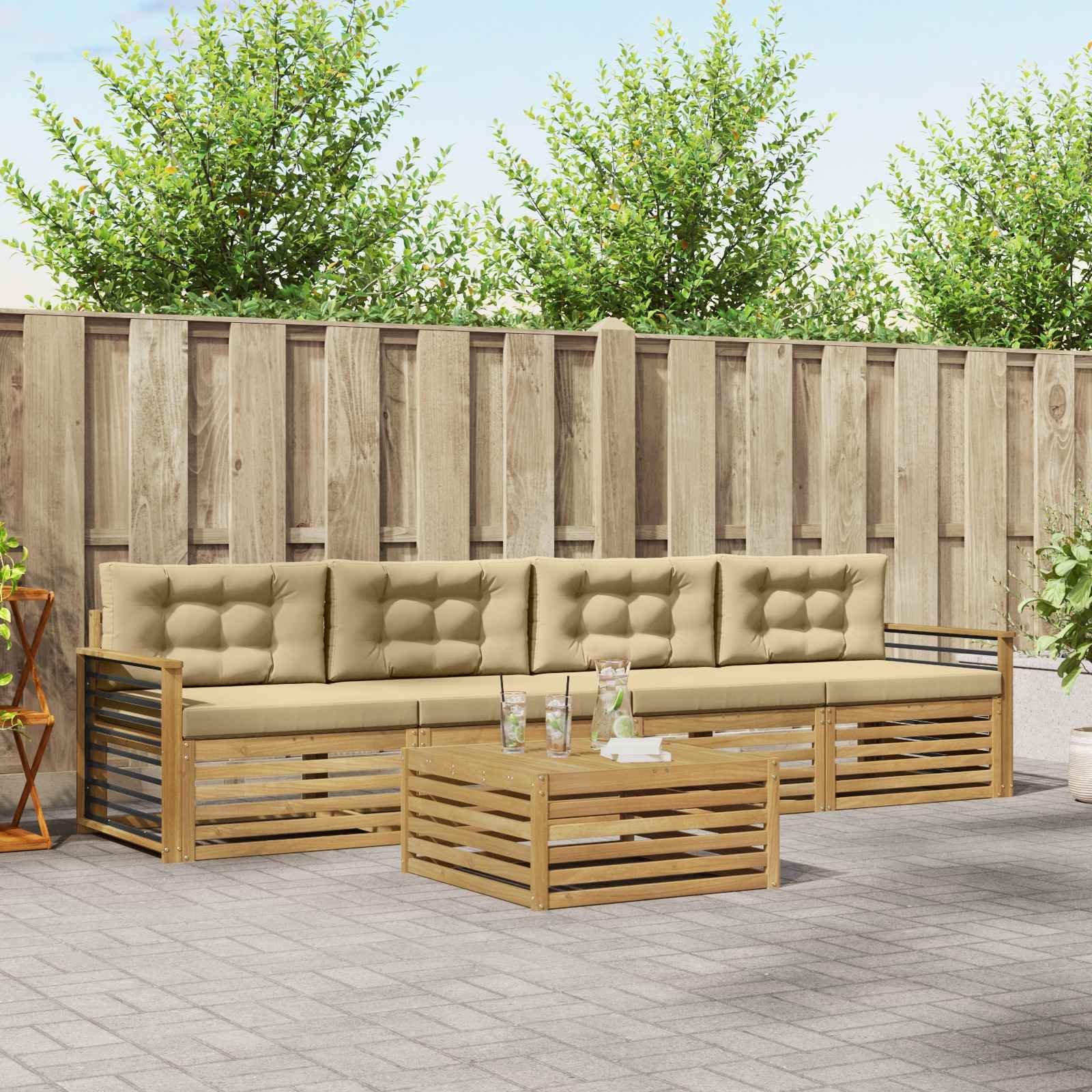 vidaXL Zestaw sof na zewnątrz 5 pcs Biały i Beżowy Lite Drewno Akacji