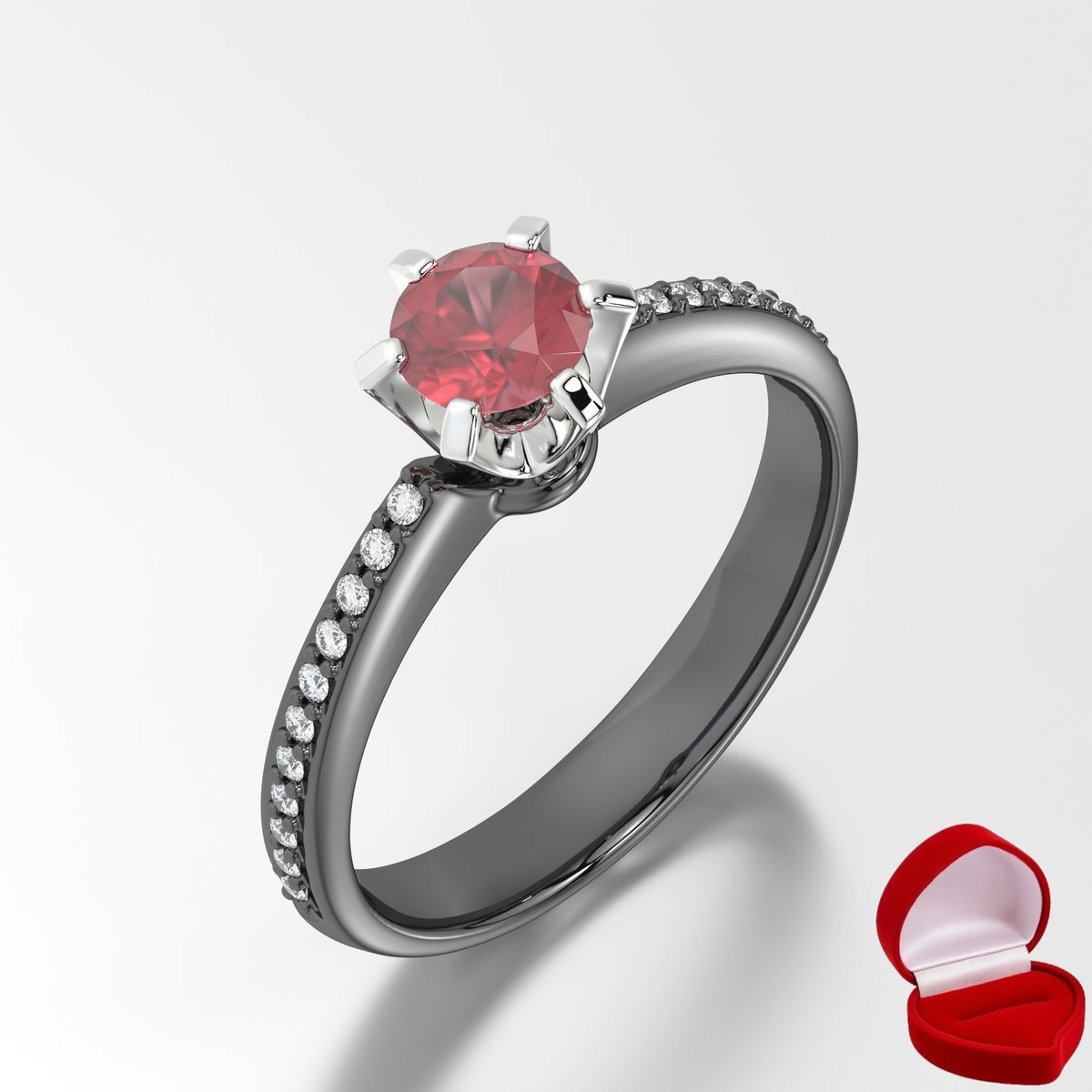 ZŁOTY PIERŚCIONEK ZARĘCZYNOWY 585 14k RUBIN 0,30 ct CZARNE ZŁOTO R27