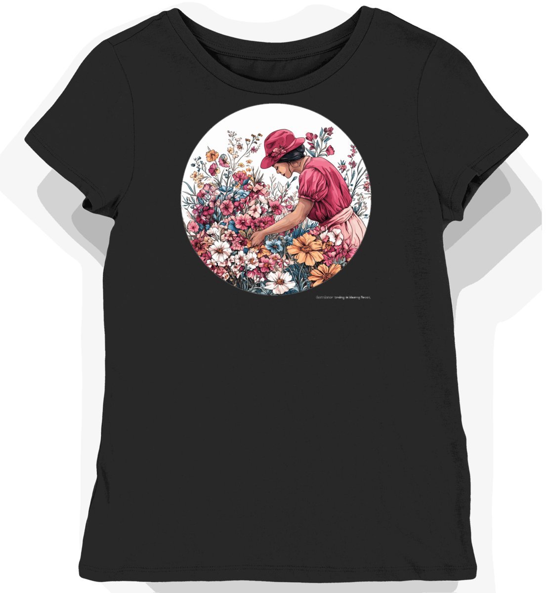 Koszulka damska czarna z motywem ogrodnika i kwiatów S