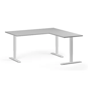 Stół z regulacją wysokości, 3 silniki, 745 - 1215 mm, narożnik L/P, blat 1600 x 1600 mm, podstawa biała, szary - Stoły i stoliki do biura - miniaturka - grafika 1