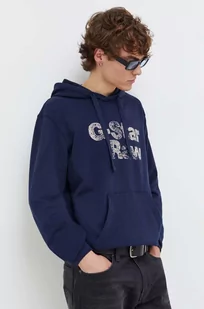 G-Star Raw bluza bawełniana męska kolor granatowy z kapturem z nadrukiem - Bluzy męskie - miniaturka - grafika 1