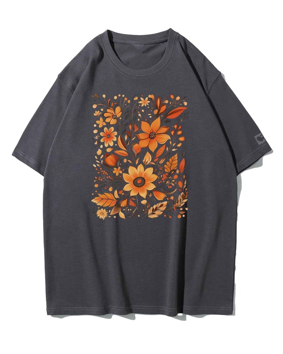 Koszulka oversize Jesienne Kwiaty Piękno na Prezent Grafitowy 3XL