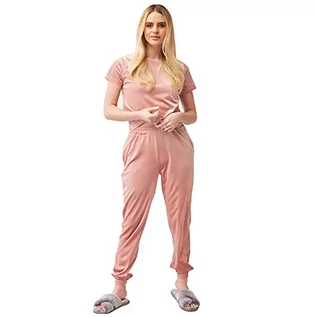 Spodnie damskie - OHS Damskie spodnie dresowe z aksamitu welurowego, różowy (Blush Pink), M/L - grafika 1