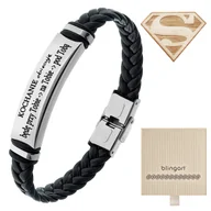 Bransolety męskie - Bransoletka męska z grawerem SKÓRZANA zatrzaskowa - miniaturka - grafika 1