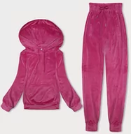 Bluzy damskie - Welurowy dres damski z kapturem ciemny różowy (8C1175-19) - J STYLE - miniaturka - grafika 1