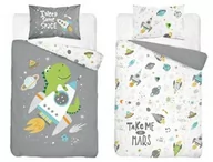 Pościel dla dzieci - Detexpol Pościel bawełniana 90x120 Kosmos dinozaur szara 4279 B Mayamoo 20 - miniaturka - grafika 1