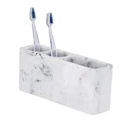Kubki na szczoteczki do zębów - Pojemnik na szczoteczki elektryczne i pastę do zębów DESIO, polyresin imitujący marmur, biały, Wenko - miniaturka - grafika 1