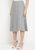 Spódnice - Ciemnoszara Plisowana Spódnica Midi z Wyższym Stanem Isolara - miniaturka - grafika 1