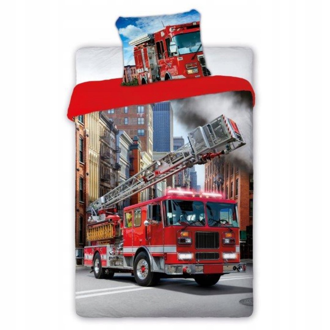 Pościel Bawełna 140x200 70x90 Strażacki Wóz Dynamiczny Nadruk