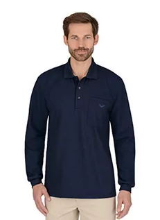 Koszulki męskie - Trigema Męska koszulka polo z długim rękawem, Niebieski (granatowy 046), XL - grafika 1