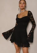 Sukienki - Czarna Gorsetowa Rozkloszowana Sukienka Koktajlowa z Koronką Leanirwen - miniaturka - grafika 1