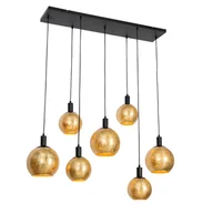 Lampy sufitowe - QAZQA Designerska lampa wisząca czarna ze złotym szkłem 7-punktowa - Bert - miniaturka - grafika 1