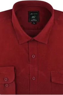 Koszule męskie - Koszula Męska Sztruksowa na co dzień do pracy robocza gładka czerwona malinowa z długim rękawem w kroju REGULAR Laviino B498 - grafika 1