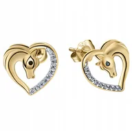 Biżuteria dla dzieci - KOLCZYKI ZŁOTE DLA DZIEWCZYNKI KONIKI W SERCU SREBRO 925 WKRĘTKI SZTYFTY - miniaturka - grafika 1