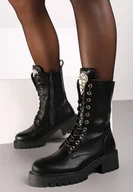 Botki damskie - Czarne Botki Workery z Kryształowym Serduszkiem na Szerokim Języku Fesslin - miniaturka - grafika 1