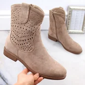 Botki damskie - Zamszowe botki damskie ażurowe beżowe S.Barski HY66-135 beżowy - miniaturka - grafika 1