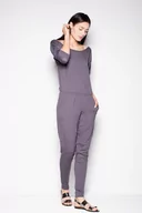 Kombinezony - Szary Komfortowy Kombinezon z Szerokim Dekoltem - miniaturka - grafika 1