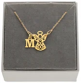 Naszyjniki - Złoty naszyjnik aniołek z aniołkiem litera LITERKA 50cm PUDEŁKO SREBRO 925 - miniaturka - grafika 1