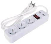 Pozostałe akcesoria sieciowe - LISTWA ZASILAJĄCA PR-1.5M-3G-SW/USB/W (3 GNIAZDA + 2 USB) 1.3 m - miniaturka - grafika 1