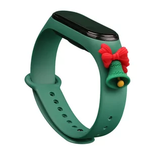 Strap Xmas opaska do Xiaomi Mi Band 4 / Mi Band 3 świąteczny silikonowy pasek bransoletka ciemnozielony (dzwonek) - Akcesoria do smartwatchy - miniaturka - grafika 1