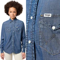 Koszule damskie - Wrangler HERITAGE SHIRT Carson CIEMNA DAMSKA KOSZULA JEANSOWA REGULAR XS - miniaturka - grafika 1