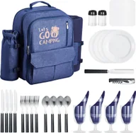 Torebki damskie - Plecak piknikowy dla 4 osób z komorą chłodzącą - Granatowa torba piknikowa - Zestaw piknikowy na zewnątrz - miniaturka - grafika 1