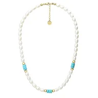 Naszyjniki - Pozłacany naszyjnik damski białe perły i naturalny turkus - Manoki - miniaturka - grafika 1