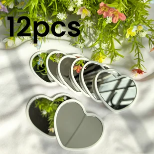 TEMU Zestaw 12 Lusterkó w Kształcie z Dekoracją Kwiatową - Lustro do Makijażu na Stół o Plastikowej i Szklanej Powierzchni, Przenośne Małe Rozmiary - Lusterka do makijażu - miniaturka - grafika 1