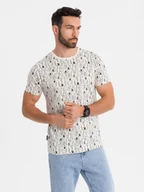 Koszulki męskie - Koszulka bawełniana z nadrukiem i okrągłym dekoltem kremowa V1 OM-TSFP-0225 L - miniaturka - grafika 1