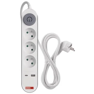 Przedłużacz EMOS Fast Charging, 3x zásuvka, 1×USB-A + 1×USB-C vypínač, 2m - Przedłużacze i rozgałęźniki - miniaturka - grafika 1