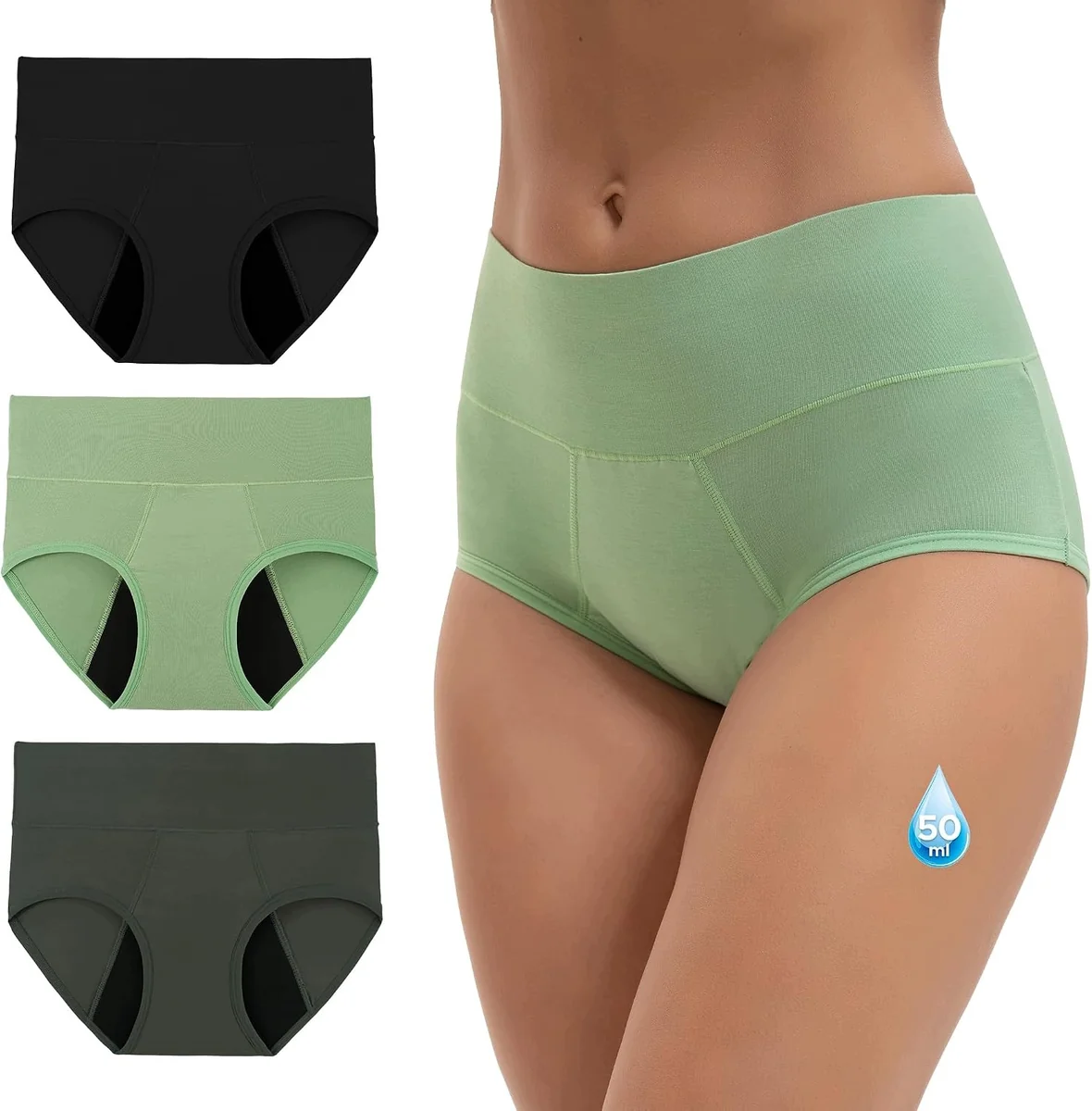 INNERSY Majtki menstruacyjne 3 szt. bambusowe wysoki stan rozmiar 44