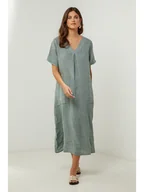 Sukienki - Lin Passion Lniana sukienka w kolorze khaki - miniaturka - grafika 1