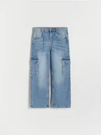 Spodnie i spodenki dla dziewczynek - Reserved - Jeansy wide leg cargo - niebieski - miniaturka - grafika 1