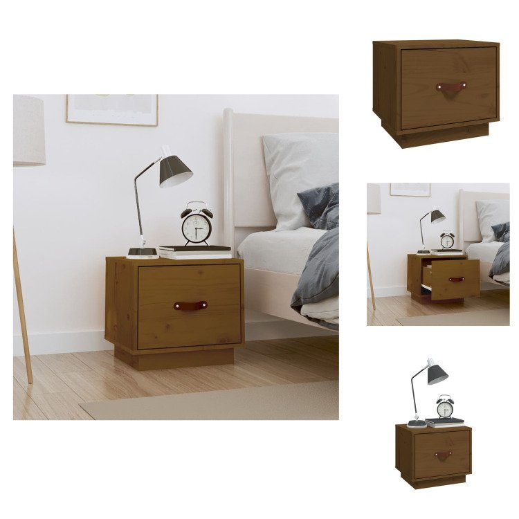 vidaXL Szafka nocna miodowy brąz 40x34x35 cm lite drewno sosnowe - Szafki nocne
