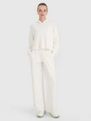 Spodnie sportowe damskie - 4F Spodnie dresowe z modalem z szerokimi nogawkami damskie - białe XXL - miniaturka - grafika 1