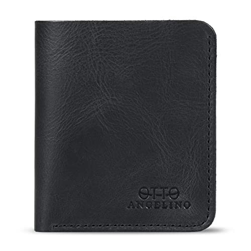 Otto Angelino Ultra cienki składany portfel na karty i gotówkę z prawdziwej skóry - unisex, Czarny, Rozmiar Uniwersalny