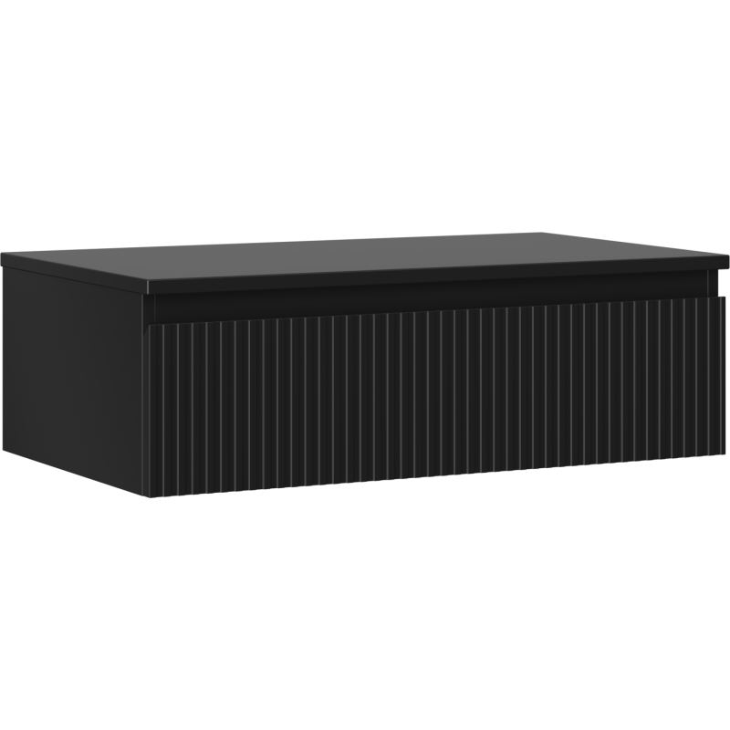 Mexen Rivel szafka łazienkowa podumywalkowa 80 cm z blatem, 1 szuflada, ryflowana , czarna mat - 91A20-08023-1-BFC71