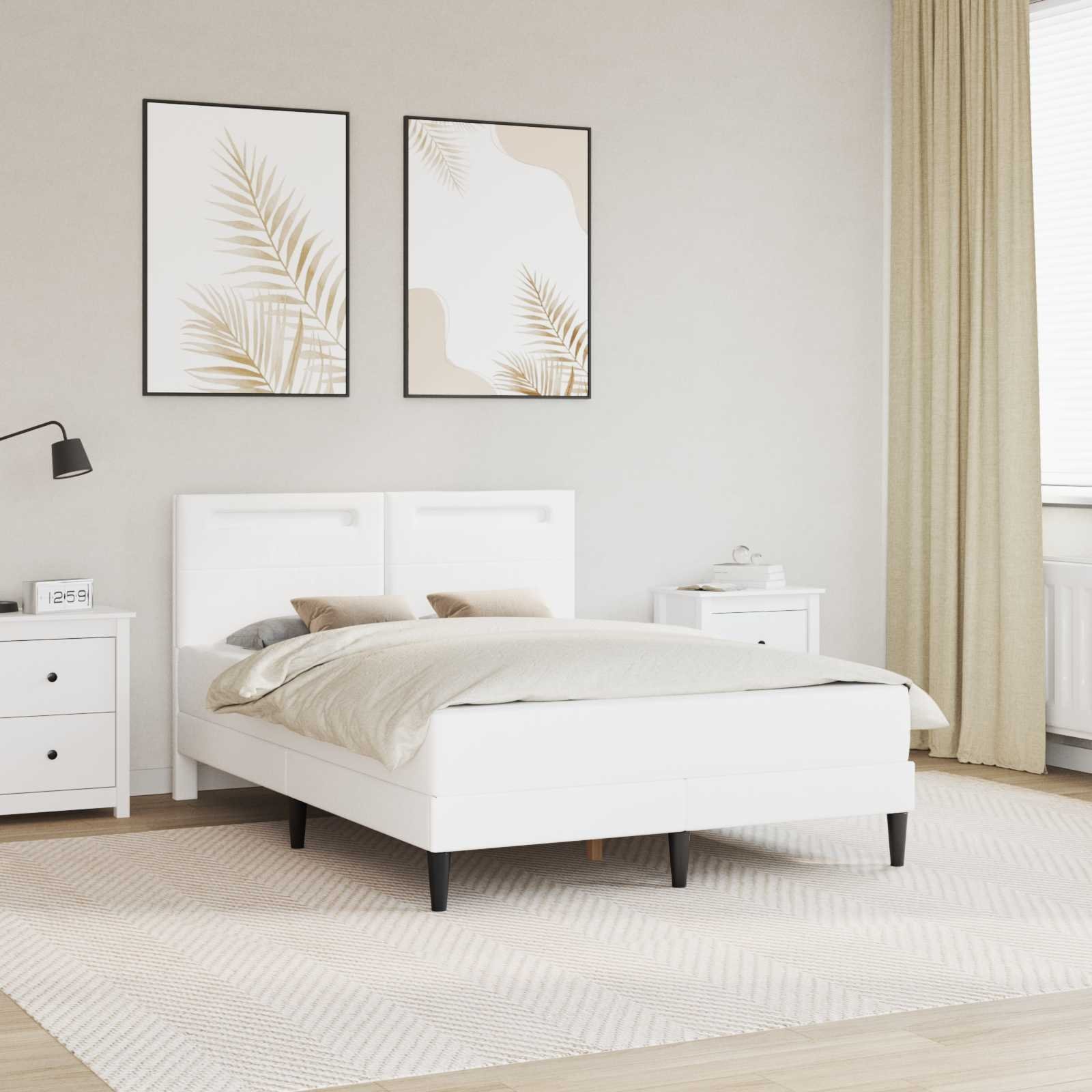 vidaXL vidaXL Ramka łóżka z paskami LED Biały 120 x 200 cm Ekoskóra
