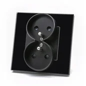 Klawisze i ramki - GNIAZDO Z BOLCEM szklane kontakt PODWÓJNY CZARNY - miniaturka - grafika 1