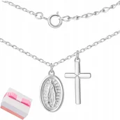 Biżuteria dla dzieci - ZŁOTY ŁAŃCUSZEK MEDALIK KRZYŻYK DLA DZIEWCZYNKI NA KOMUNIĘ SREBRO RODOWANE - miniaturka - grafika 1